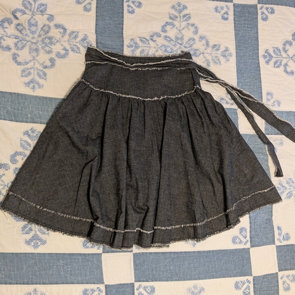 Funky Cool Y2K Denim Wrap Skirt Gray M S Fray Hem Midi A Line Circle Skirt Grey - Picture 9 of 10
